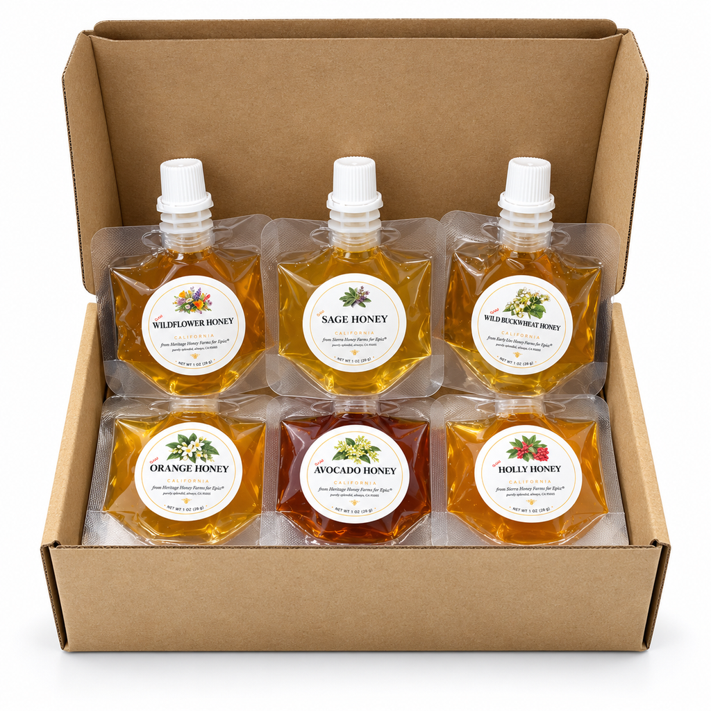 California Honey Collection – 6 Raw Honey Varieties in Squeeze Pouches